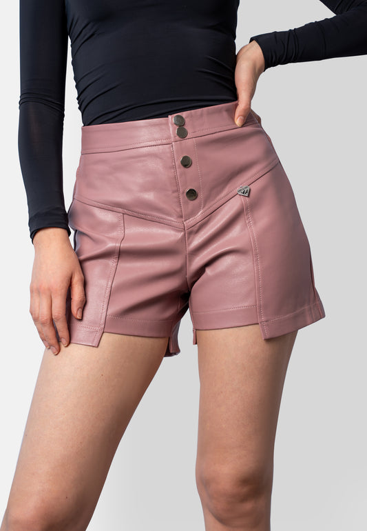 Sanna – vegane High-Waist Shorts aus Leder in pudrigem Rosé – Swiss Made