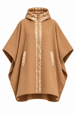 Cape-Mantel in Camel mit Kapuze