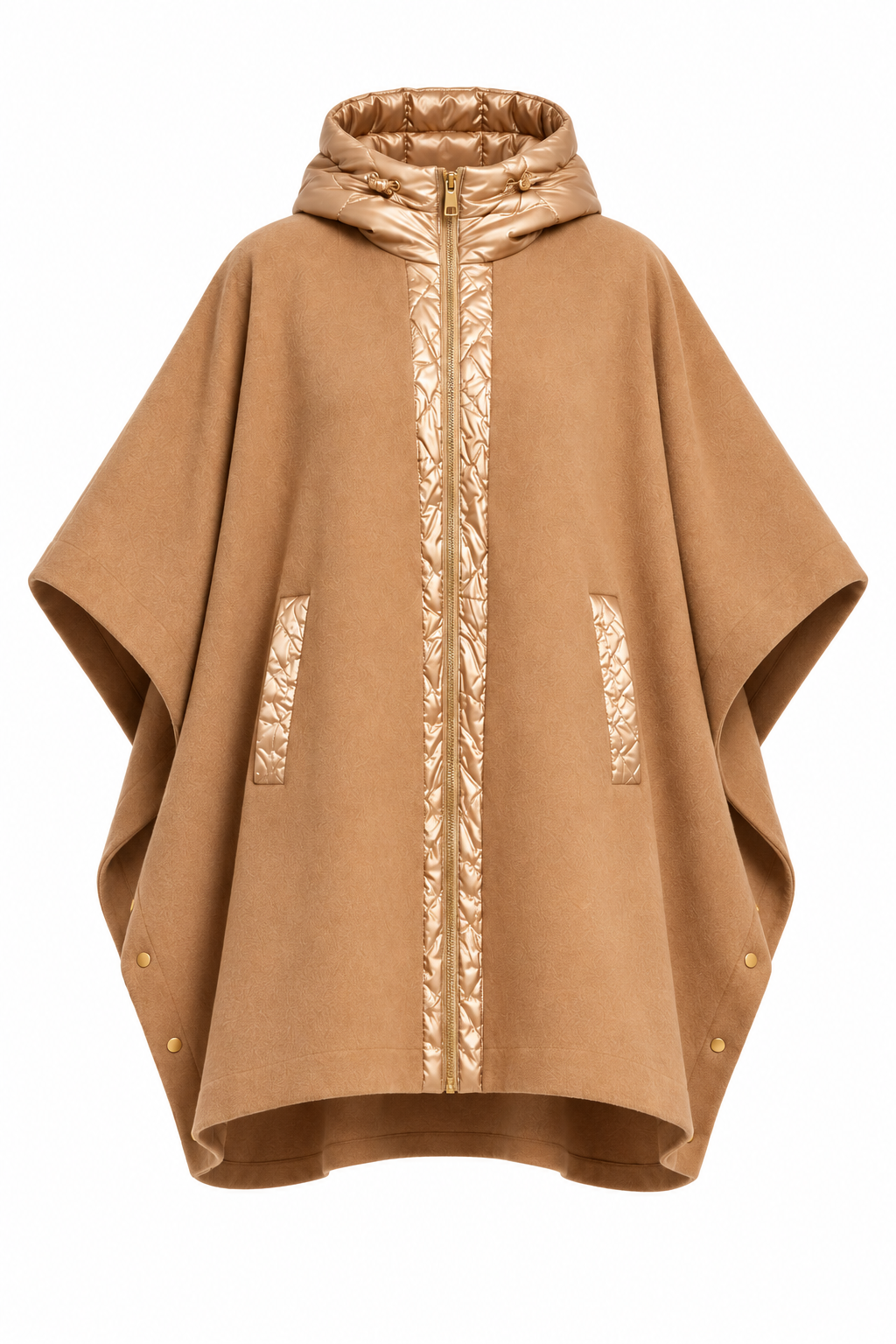 Cape-Mantel in Camel mit Kapuze