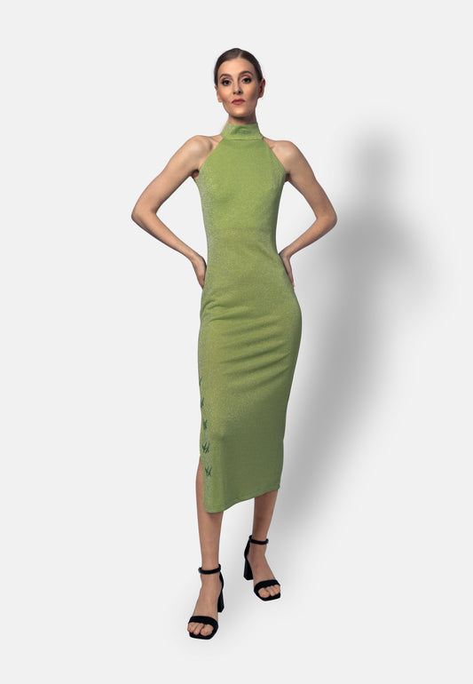 Handgefertigtes Midikleid aus Viskose – figurbetont, elegant, sommerlich, Abendkleid für Damen, elastisch und bequem, in der Schweiz hergestellt
