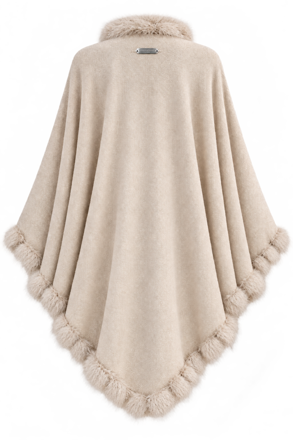 Beiger Poncho mit Kunstfellbordüre – One Size