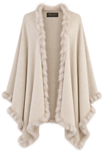 Beiger Poncho mit Kunstfellbordüre – One Size