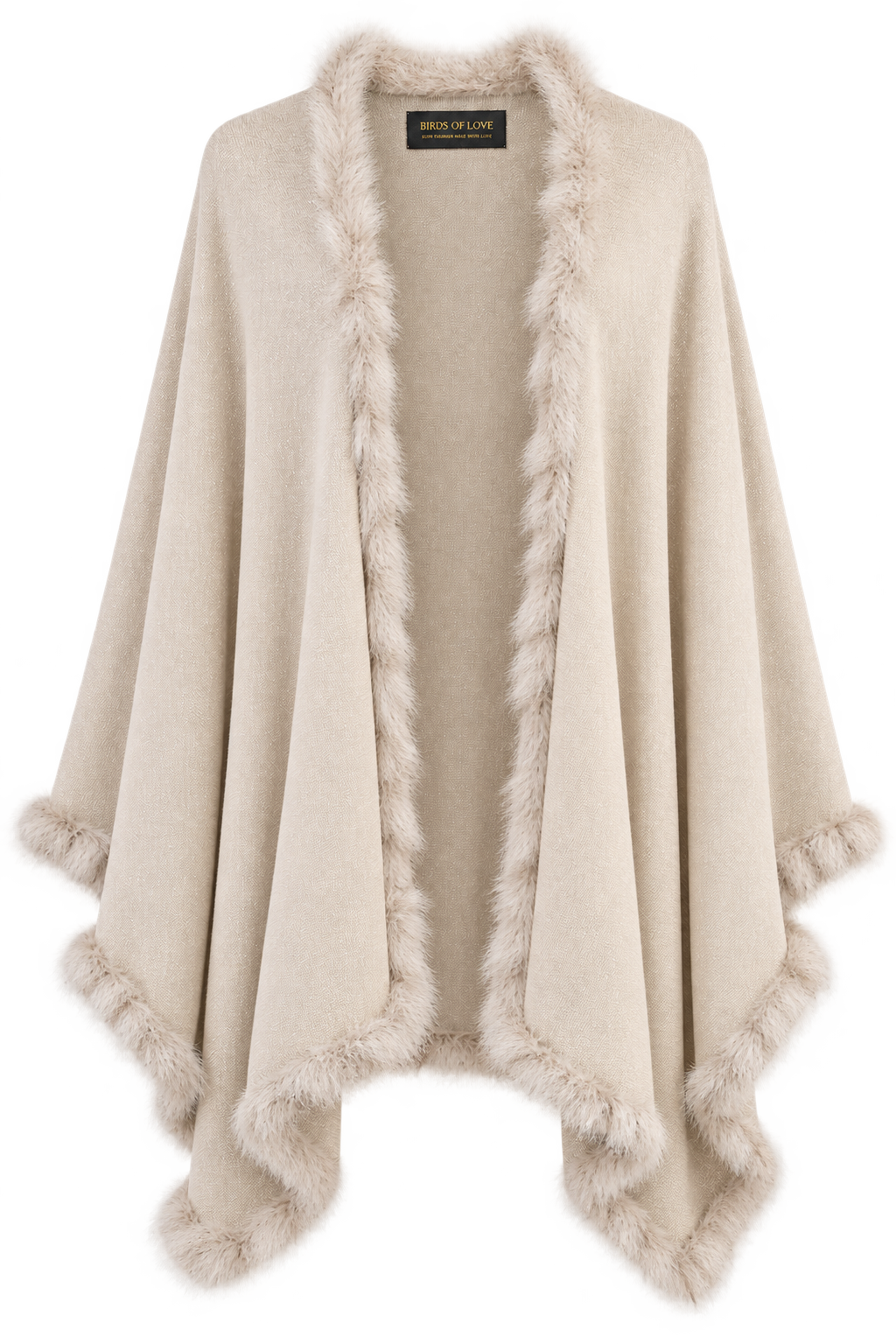 Beiger Poncho mit Kunstfellbordüre – One Size