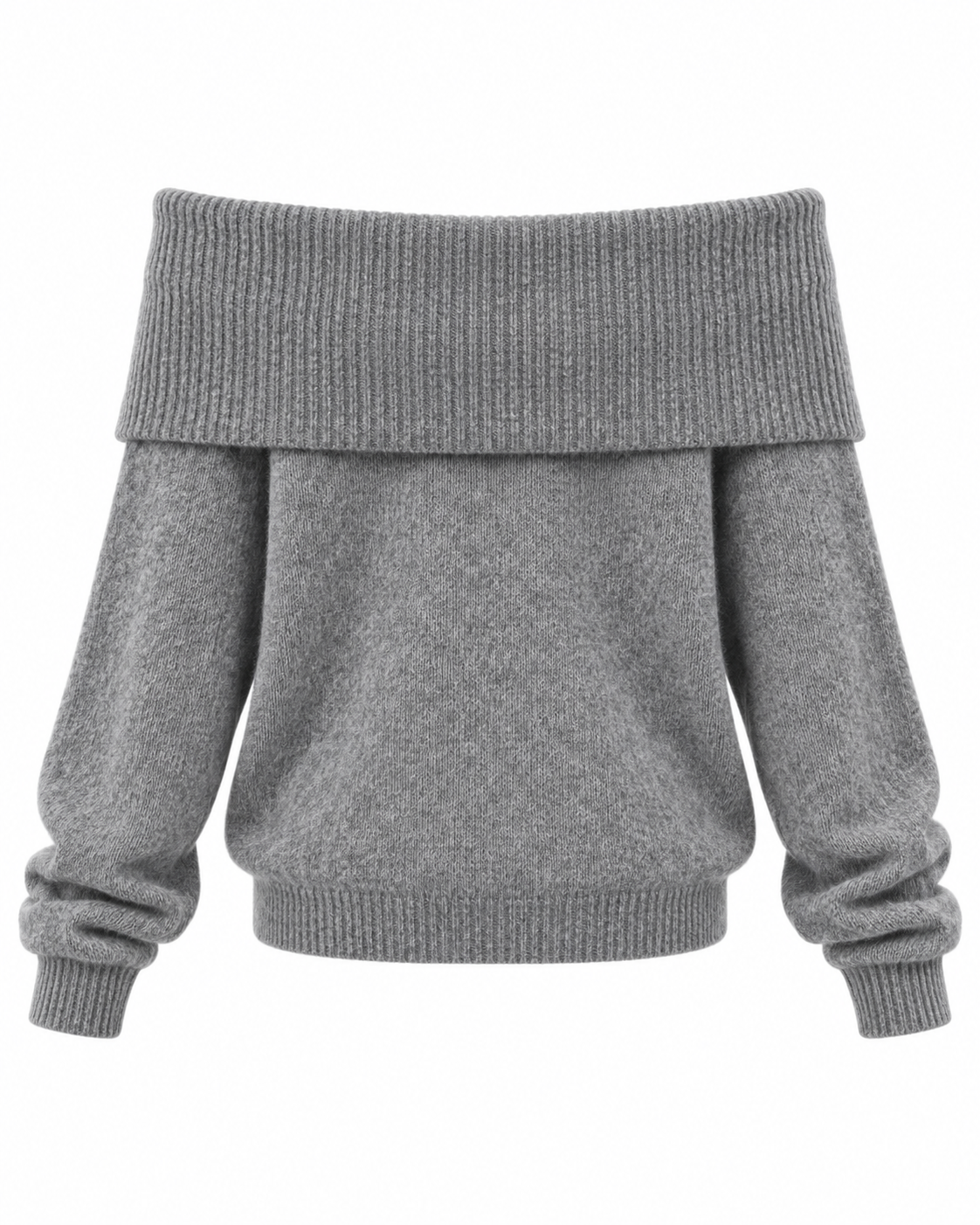 Grauer Off-Shoulder-Strickpullover mit Herzdetail