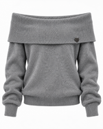 Grauer Off-Shoulder-Strickpullover mit Herzdetail