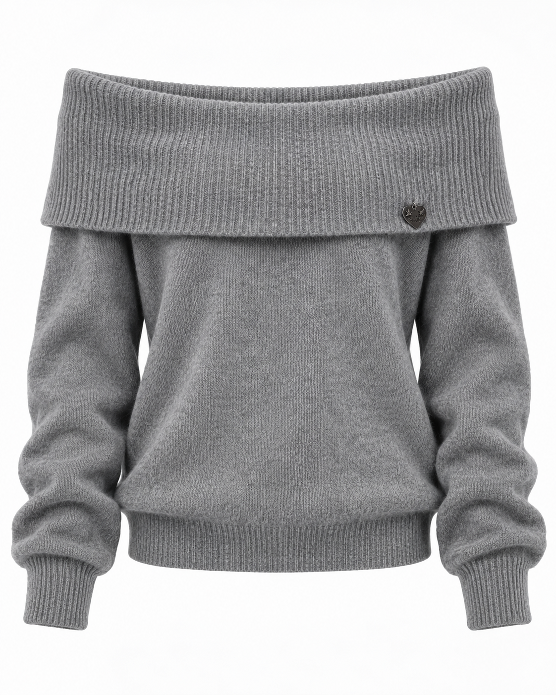 Grauer Off-Shoulder-Strickpullover mit Herzdetail