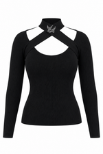 Strickpullover mit Cut-Out und Strassvögeln – Schwarz