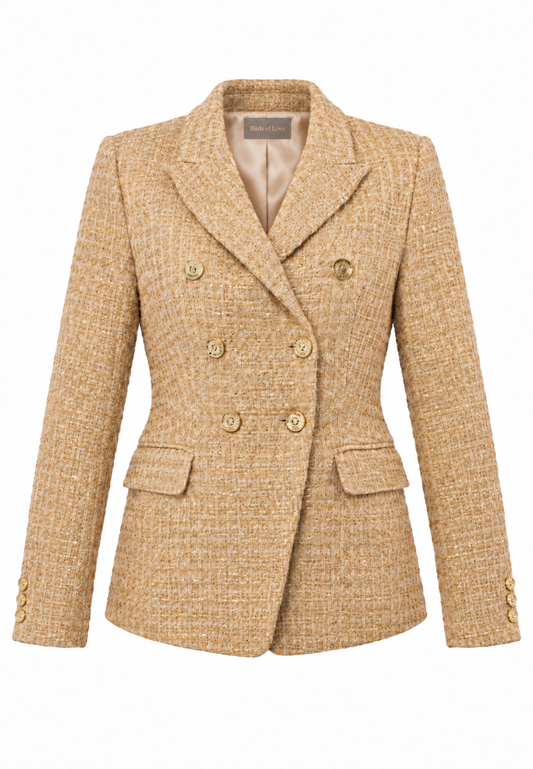 Eleganter Doppelreiher-Blazer aus Gold-Tweed