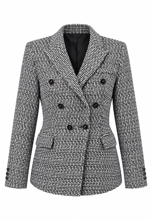 Doppelreiher-Blazer aus Tweed mit Wollanteil - Grau-meliert