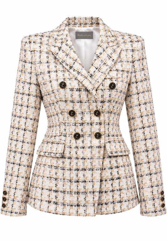 Zweireihiger Tweed-Blazer mit Wollanteil