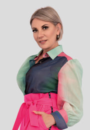 Chiffonbluse langarm "Regenbogen" Damen