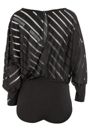 Gestreifter BODYSUIT - Langarmshirt mit Fledermausärmeln Damen schwarz