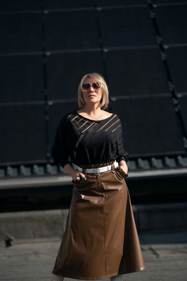 Gestreifter BODYSUIT - Langarmshirt mit Fledermausärmeln Damen schwarz