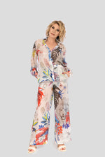 Sommeroutfit für Damen Bluse mit Hose im Set „Jardin Paradisiaque“ (Bluse und Hose)